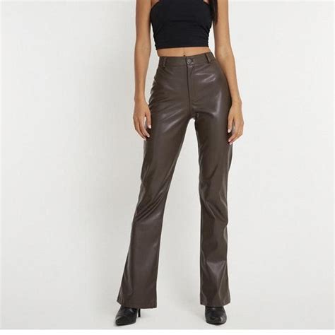 Motel Rocks Flare Brown Leather Pants Originally Depop