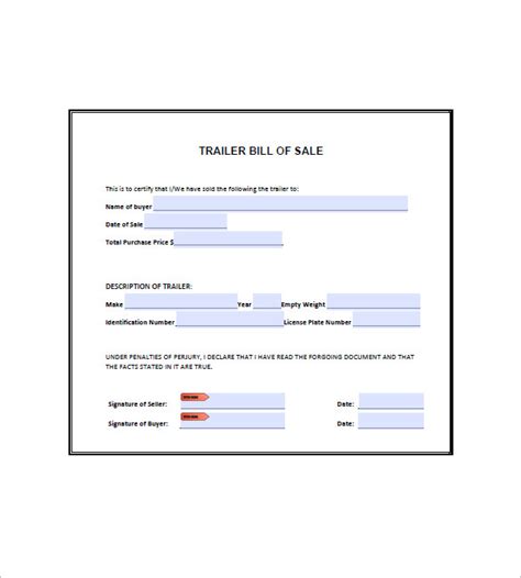 trailer bill  sale   word excel  format