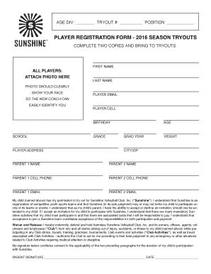 Fillable Online TRYOUT FORM 2016 Qxp Layout 1 Fax Email Print PdfFiller