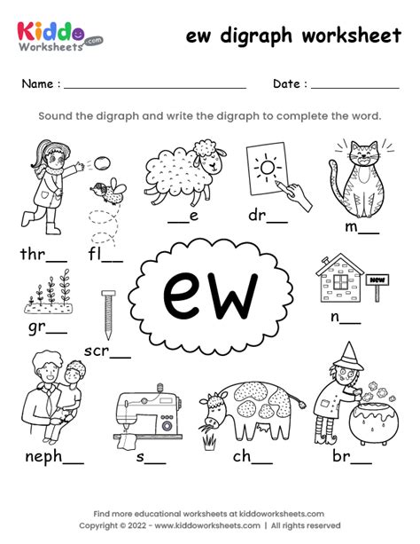 Free Printable Ew Digraph Worksheet Kiddoworksheets