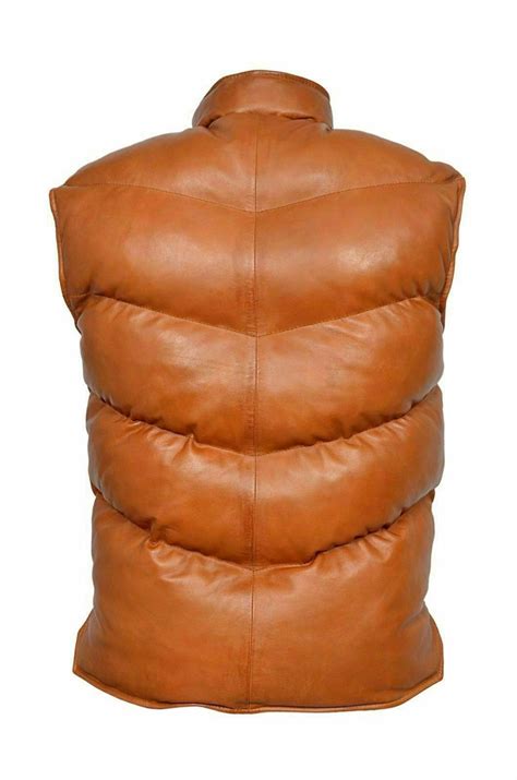 Mens Puffer Leather Gilet Vest Biker Vest Leather Vest Men Etsy