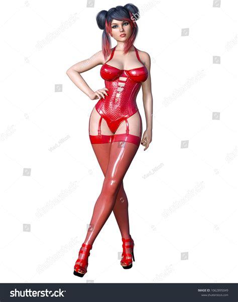 D Beautiful Sexy Brunette Girl Red Stock Illustration Shutterstock