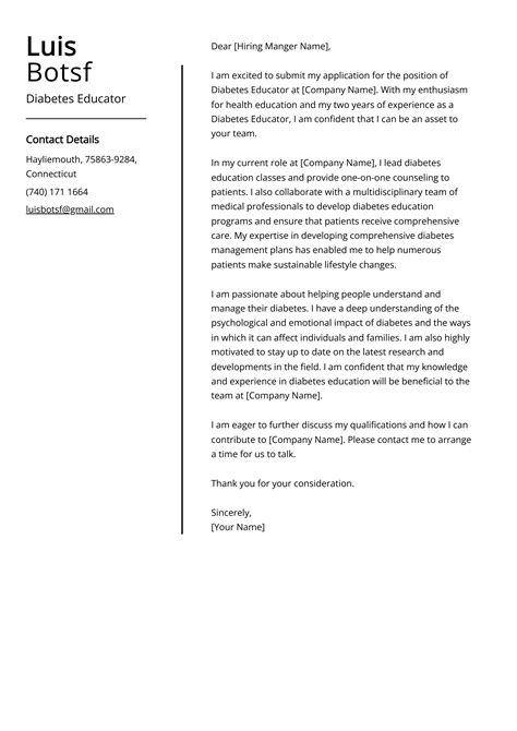 Diabetes Educator Cover Letter Example For 2024 Skills And Templates
