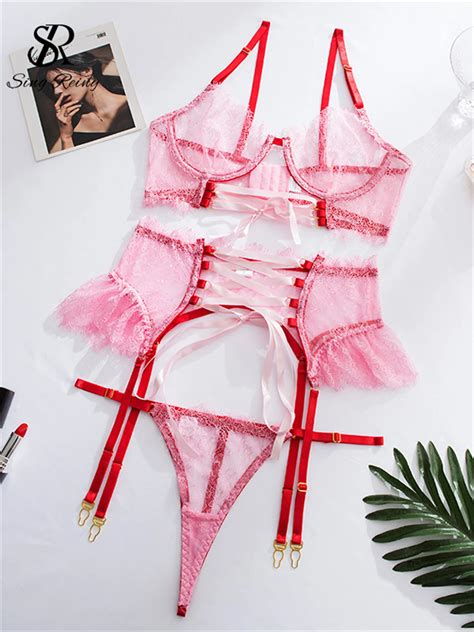 Singreiny Sheer Lace Up Sexy Lingerie Suits Girls Collection Ballet Shapewear Sensual Outfit