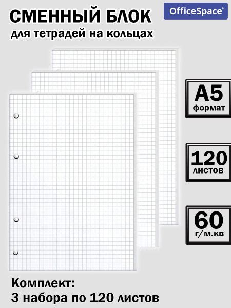 Сменный блок для тетради OfficeSpace A5 (14.8 × 21 см), листов: 120 ...
