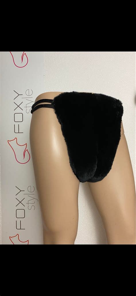 Rex Rabbit Double Side Fur Thong Bikini Etsy