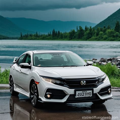 Honda Civic 2009 Model Display Under Rain And Thunderbolt With Number