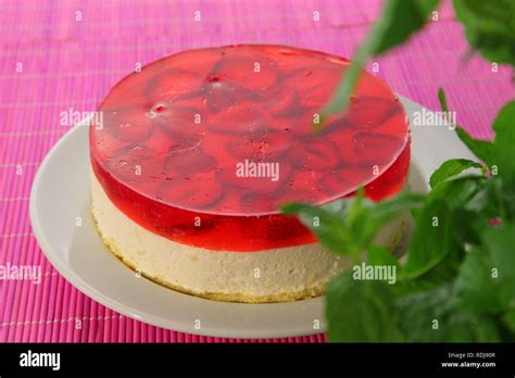 Homemade Cheesecake With Strawberry Jelly Stock Photo Alamy