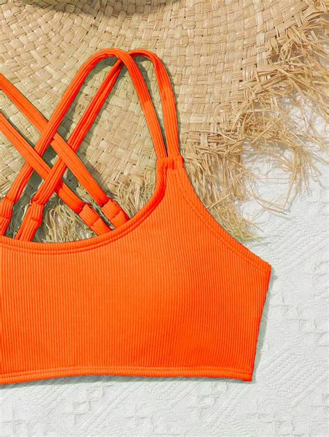 Shein Tween Girl Criss Cross Back Ribbed Bikini Set Summer Beach Bathing Suit Shein Usa