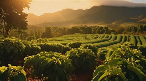 Premium AI Image Coffee Plantations At South America With Mountains