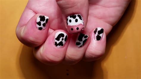 Cute Cow Print Nail Art On Short Nails Youtube