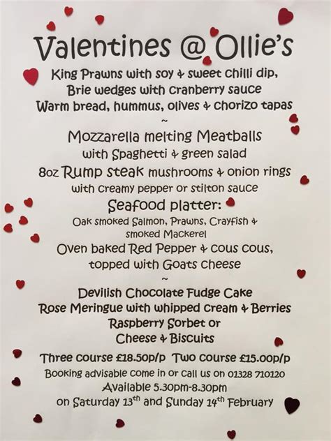 Menu At Ollie`s Restaurant Wells Next The Sea