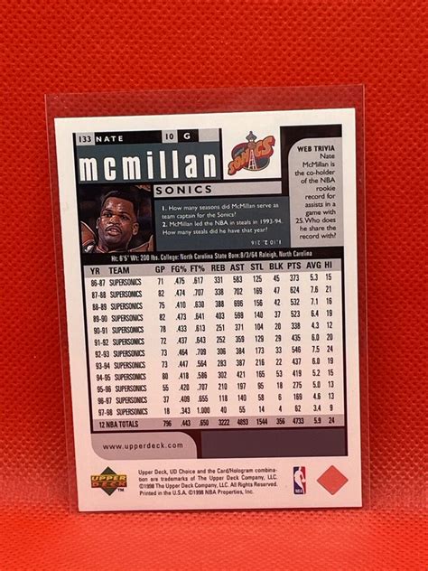 1998 99 Upper Deck UD Choice Choice Reserve Nate McMillan 133 EBay