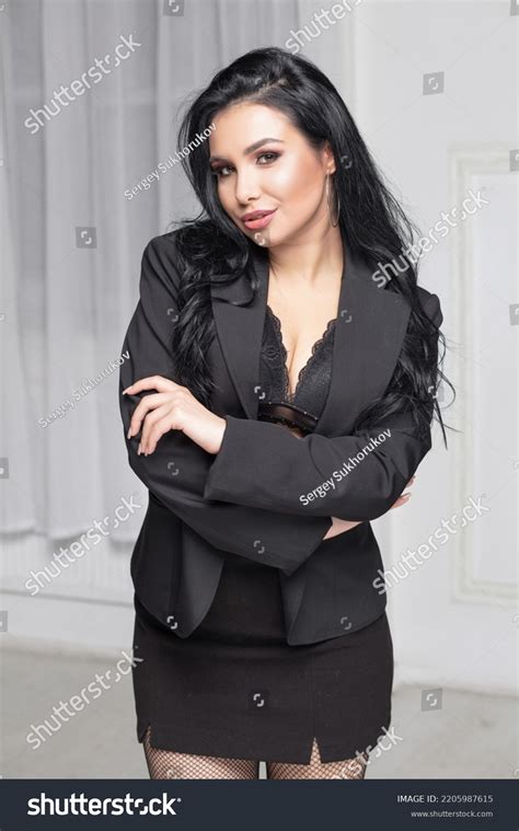 Portrait Charming Brunette Wearing Bra Black Stock Photo 2205987615 Shutterstock