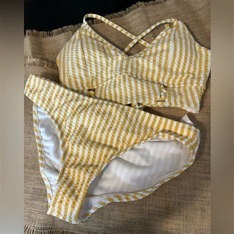 Jessica Simpson Swim Jessica Simpson Striped Gingham Yellow White Bikini Size Medium New
