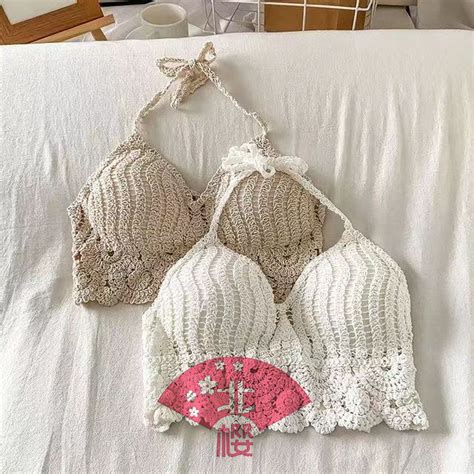 Boho Knitted Top Beach Outfit For WomenNew Crochet With Pad Sexy Bikini Swimsuit Hawaiian