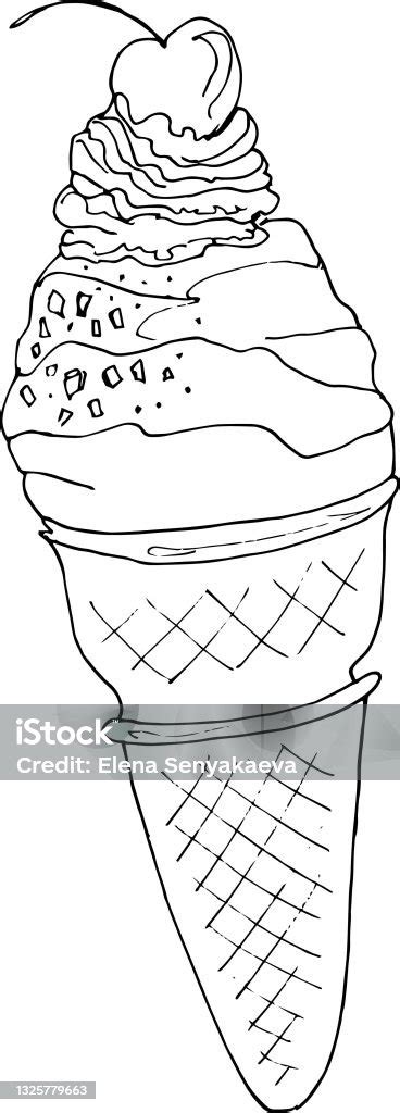 Sketsa Es Krim Kerucut Pada Latar Belakang Putih Ilustrasi Vektor Dalam