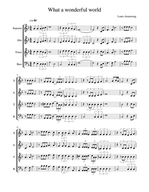 What A Wonderful World Sheet Music For Soprano Alto Tenor Bass Voice