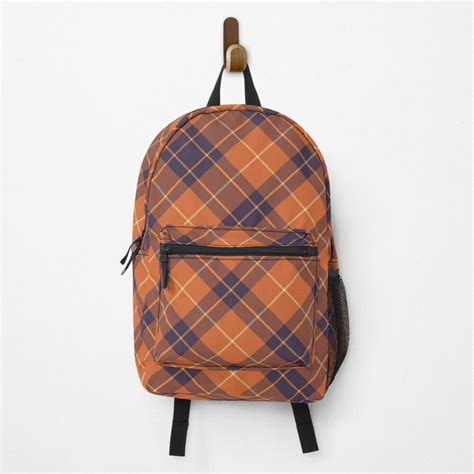 Orange And Blackcurrant Cross Tartan Plaid Twill Pattern Backpack By