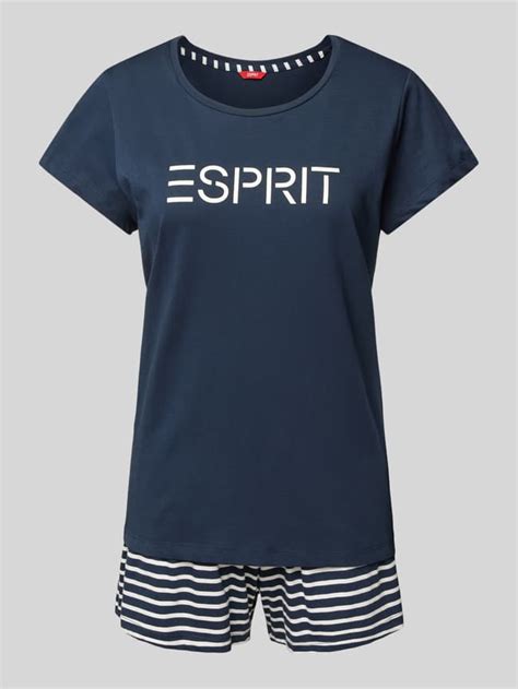 Esprit Pyjama mit Logo-Print Modell 'MIA' (dunkelblau) online kaufen