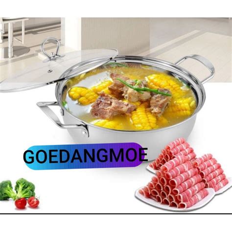 Jual Panci Shabu Shabu Sukiyaki Steamboat Hot Pot Stainless Murah 28cm 30cm 32cm Shopee Indonesia