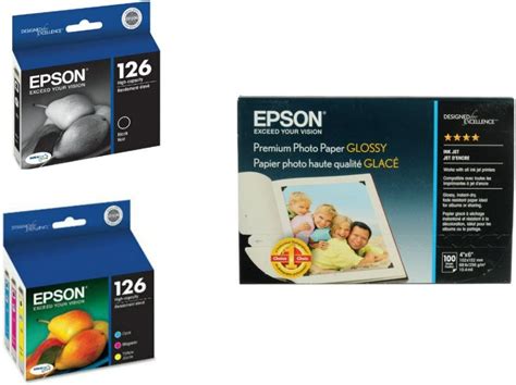 Epson 126 Ultra High Capacity Ink Cartridge Complete Color Set And 100 Sheets 4x6