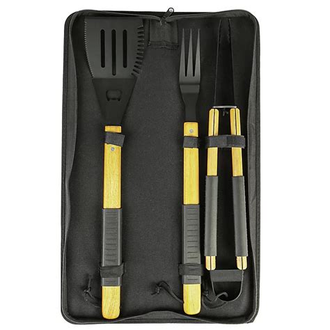 Bobbyq Wooden Bbq Tools Set 3pc Black Diy At Bandq