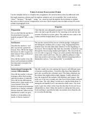 Video Lesson Evaluation Form 3 3 Megan Smith Docx EDUC 200 VIDEO