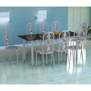 Conjunto De Mesa Cordoba Cadeiras Granada Branco Prata E Branco