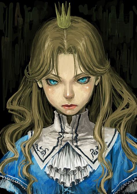 Alice Wonderland Bad Id Blonde Hair Blue Dress Blue Eyes Bust Collar Crown Dress Glaring Lips