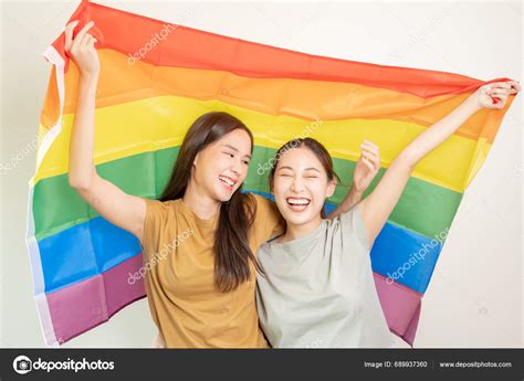 Lgbt Group Good Looking Lesbian Couples Smile Brightly Cover Rainbow Stock Photo Shisuka