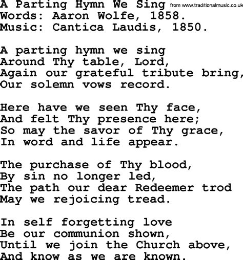 Most Popular Church Hymns And Songs A Parting Hymn We Sing Lyrics
