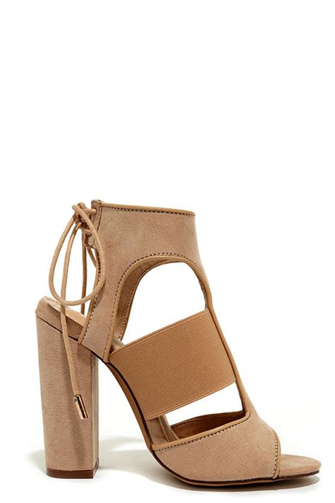 Fun Nude Heels High Heel Sandals Vegan Suede Heels