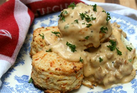 Homemade Cheddar Biscuits With Spicy Sausage Gravy Dash Of Savory