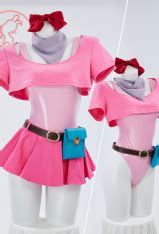 Women Bulma Derivative Sexy Lingerie Set Costume Pink Bodysuit And Crop Top With Mini Skirt