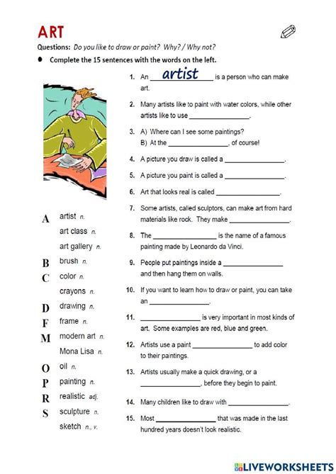 Art Vocabulary Exercise Live Worksheets Worksheets Library