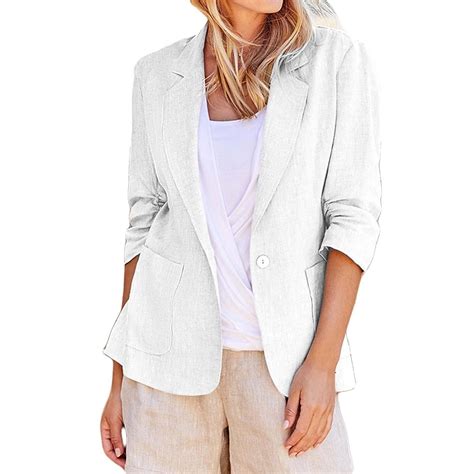 YUGYXL Linen Blazers For Women Lightweight Breathable Lapel Work Office