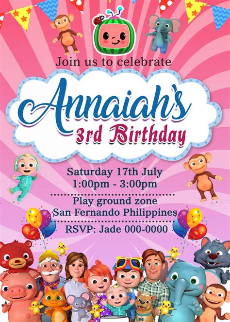 Printable Cocomelon Party Invitation 4 X 6 Or 5 X 7 Template Free