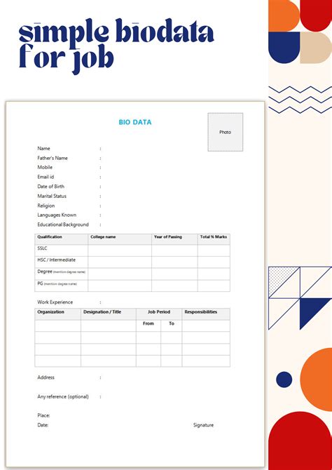 Simple Biodata Format For Job