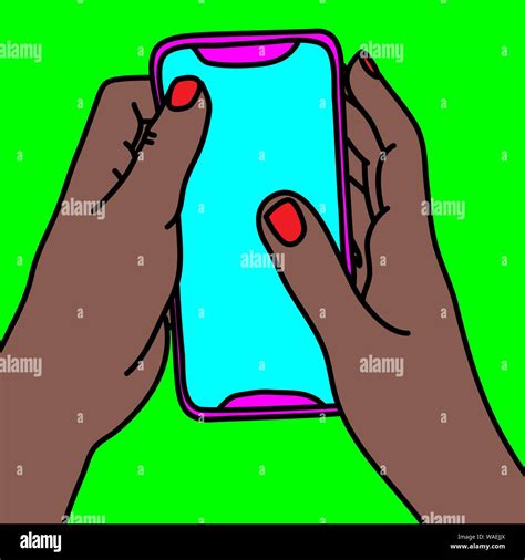 Hands Holding Smartphone Woman Texting Sketch Girl Sends Messages