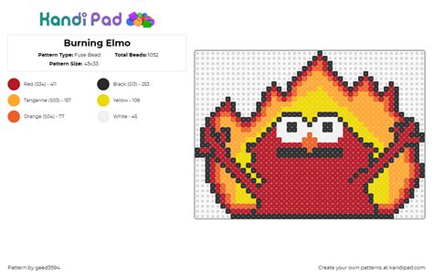 Burning Elmo Fuse Bead Pattern Kandi Pad Kandi Patterns Fuse Bead