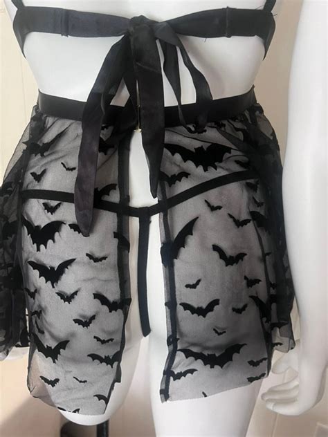 Goth Wednesday Bat Queen See Through Tied Babydoll Lingerie Backless