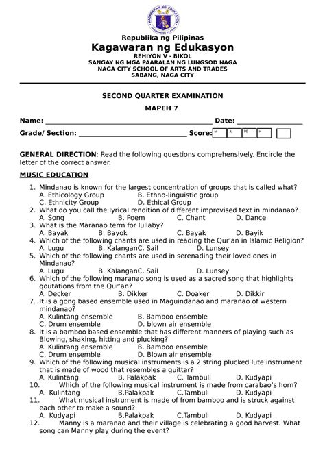 3r D Quarter Exam Grade 7 Unfinished Republika Ng Pilipinas