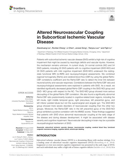 Pdf Altered Neurovascular Coupling In Subcortical Ischemic Vascular Disease