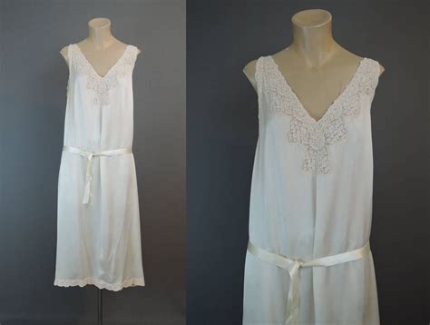 Vintage 1920s Silk Nightgown 38 Bust Ivory Silk With Cotton Etsy