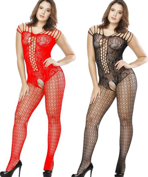 LOVELYBOBO 2 Pack Crotchless Bodystocking Plus Size Open Crotch Teddy Lingerie For Women Black