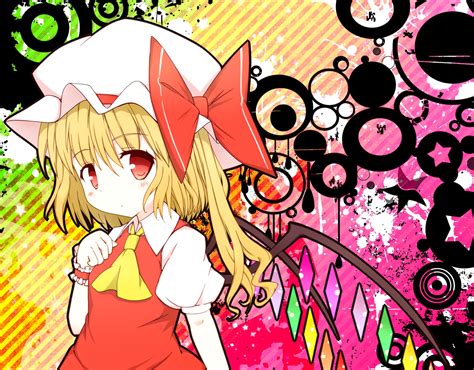 Blonde Hair Flandre Scarlet Hat Red Eyes Ribbons Short Hair Touhou Vampire Wings Konachan