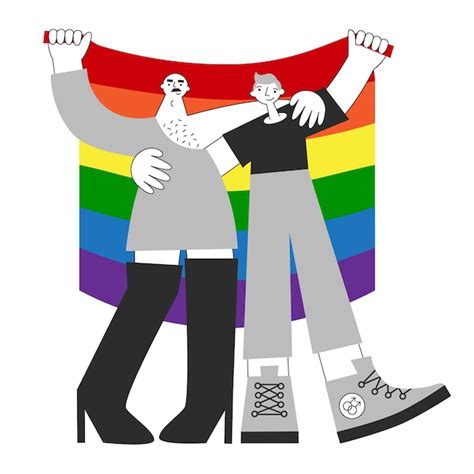 Casal Gay Dan Ando Bandeira Do Arco Ris S Mbolos Lgbtq Vetor