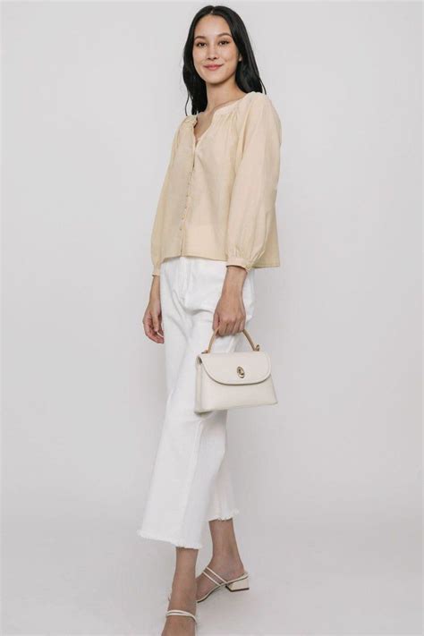 TTR Kiri Button Blouse Nude Women S Fashion Tops Blouses On Carousell