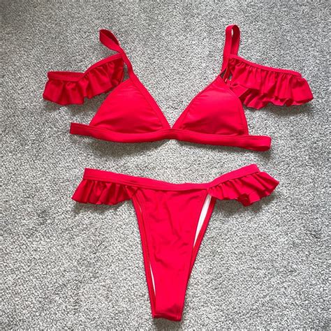 Red Ruffle Frill Bikini Set Size Small Would Depop